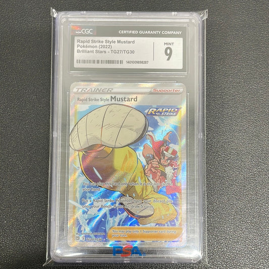 Pokémon Rapid Strike Style Mustard Trainer Gallery Brilliant Stars TG27/TG30 CGC 9