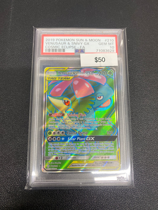 Pokémon Venusaur & Snivy GX Cosmic Eclipse Full Art 210/236 PSA 10