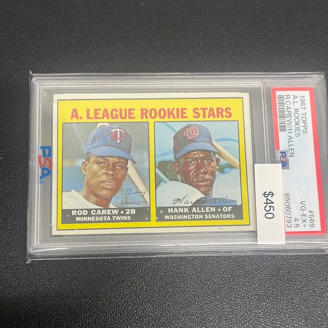 1967 MLB Topps Rod Carew Hank Allen A. League Rookie Stars PSA 4.5