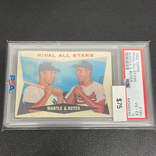 1960 MLB Topps Mantle & Boyer Rival All Stars PSA 4