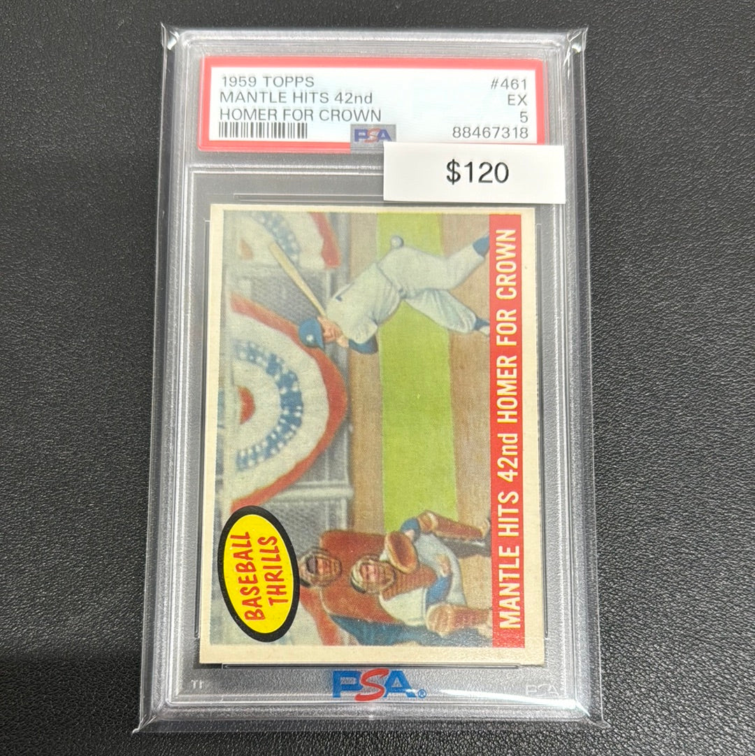 1959 MLB Topps Mantle Hits 43nd Homer For Crown PSA 5