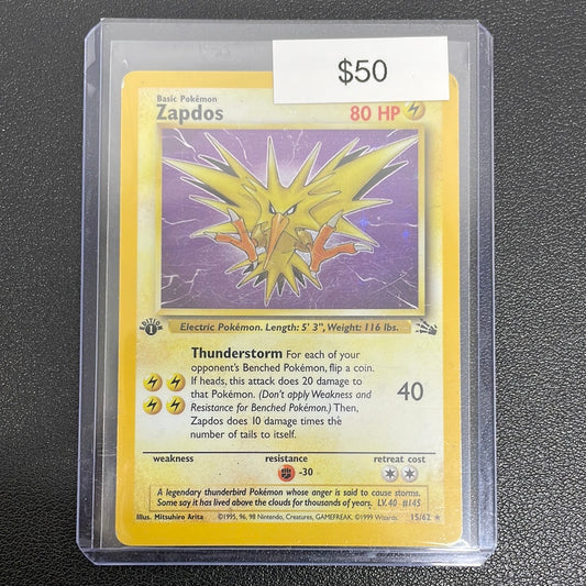 Pokemon Zapdos 15/62 Fossil 1st edition MP