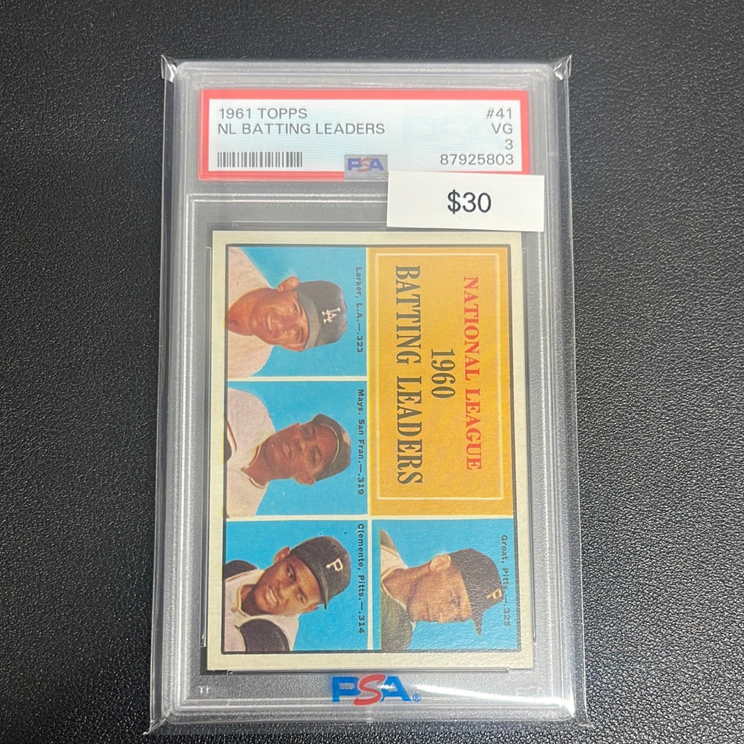 1961 MLB Topps National League Batting Leaders Groat Larker Mays Clemente PSA 3