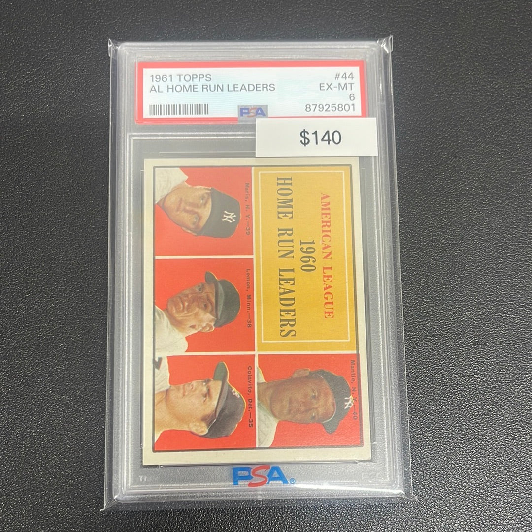 1961 MLB Topps American League Home Run Leaders Mantle Maris Lemon Colavito PSA 6