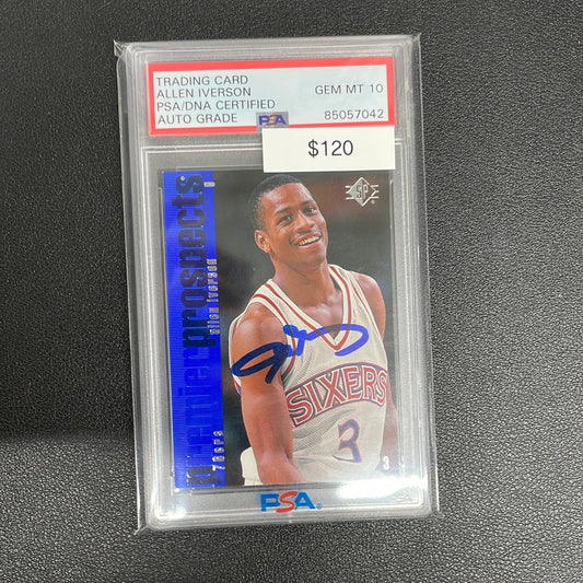 1997 NBA Allen Iverson Upper Deck Premier Prospects PSA 10 AUTO