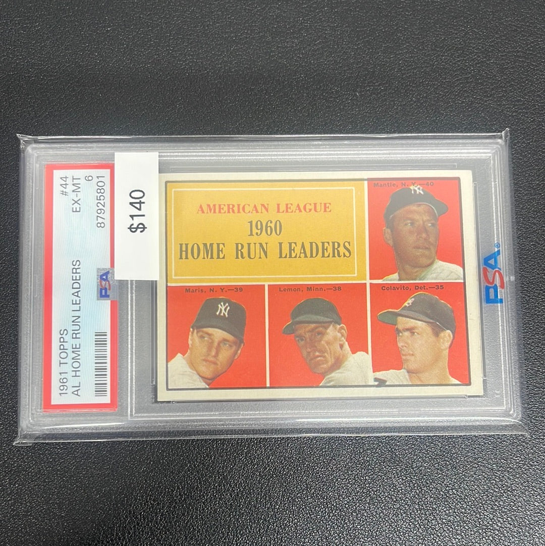 1961 MLB Topps American League Home Run Leaders Mantle Maris Lemon Colavito PSA 6