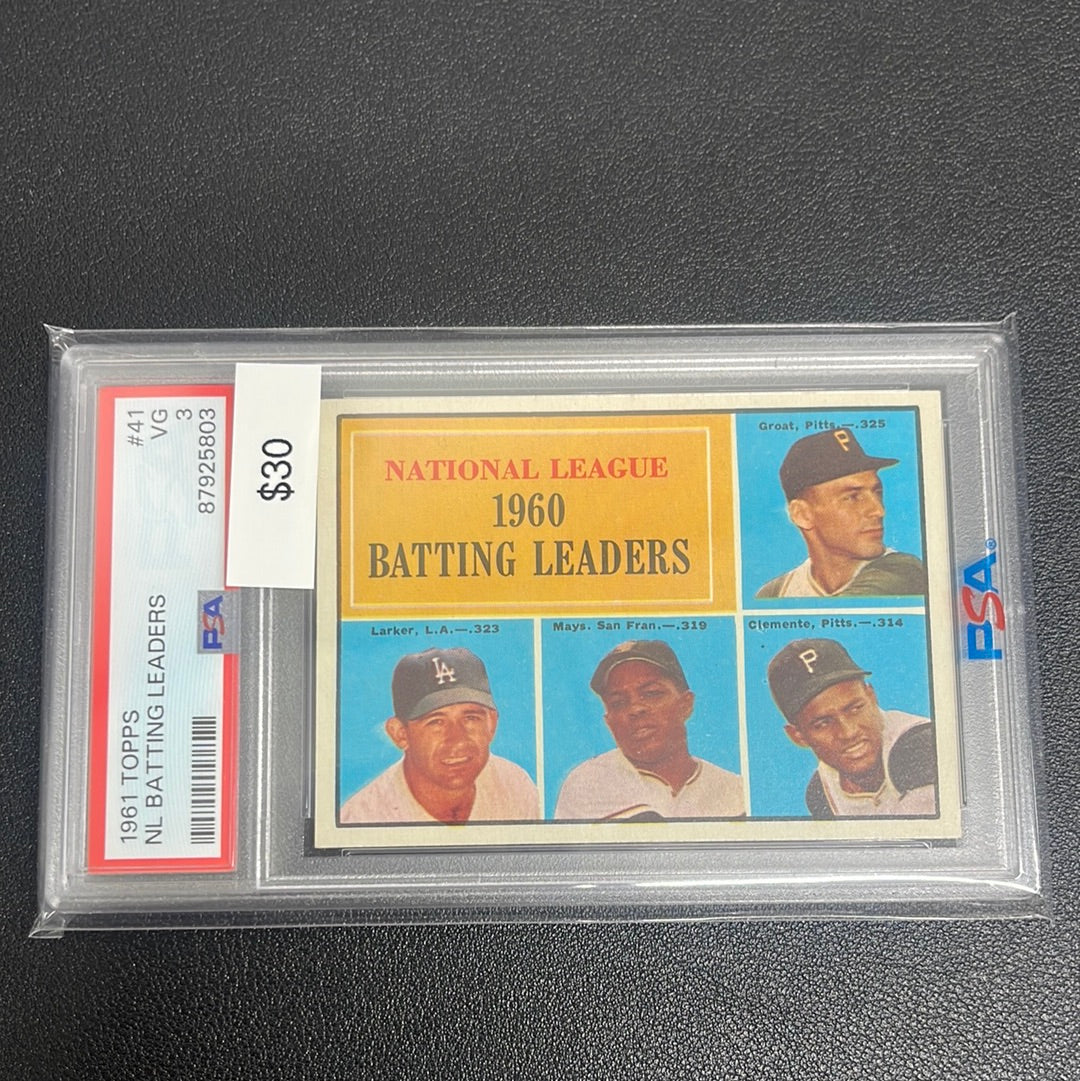 1961 MLB Topps National League Batting Leaders Groat Larker Mays Clemente PSA 3