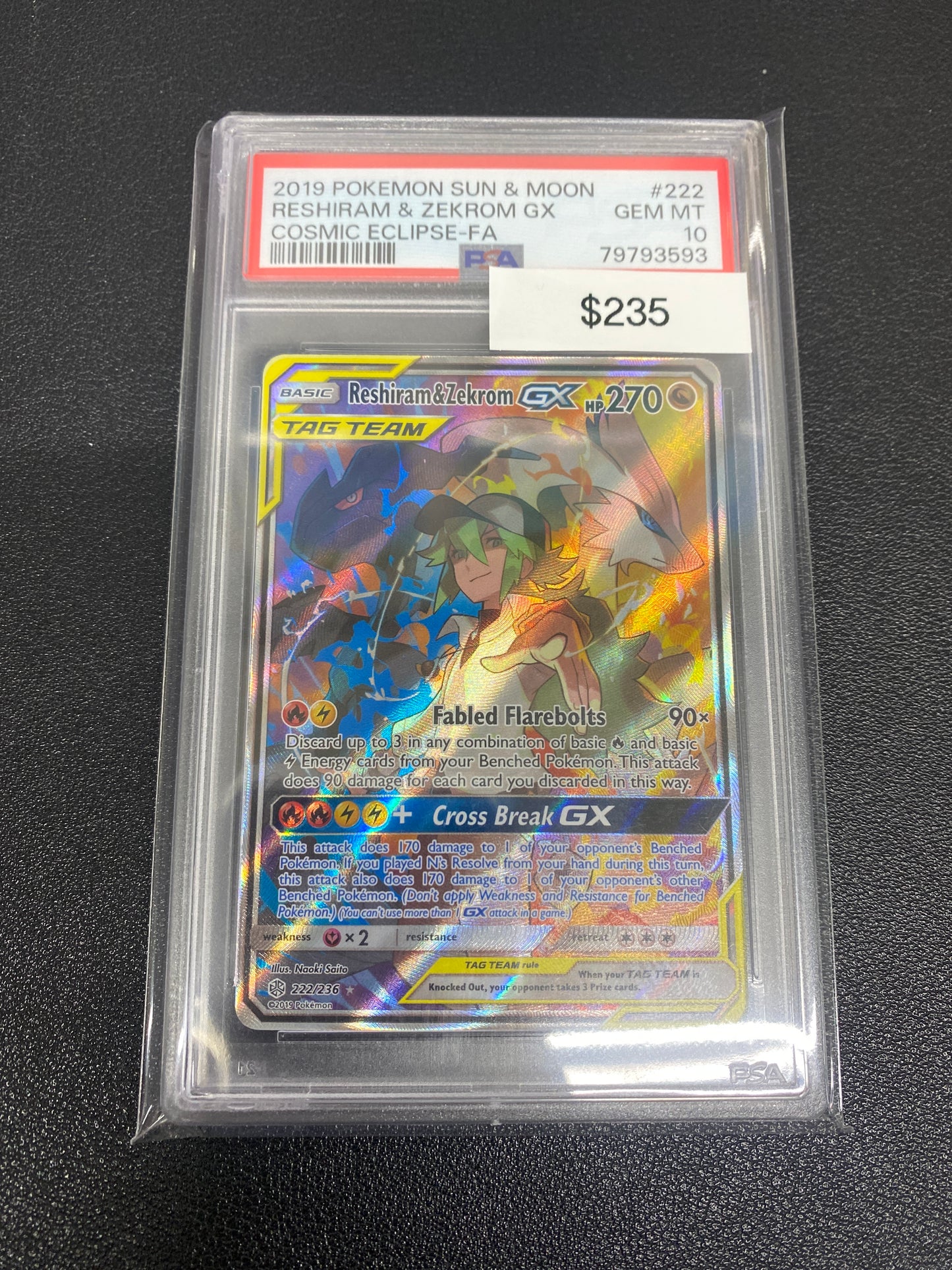 Pokémon Reshiram & Zekrom GX Cosmic Eclipse Full Art 222/236 PSA 10