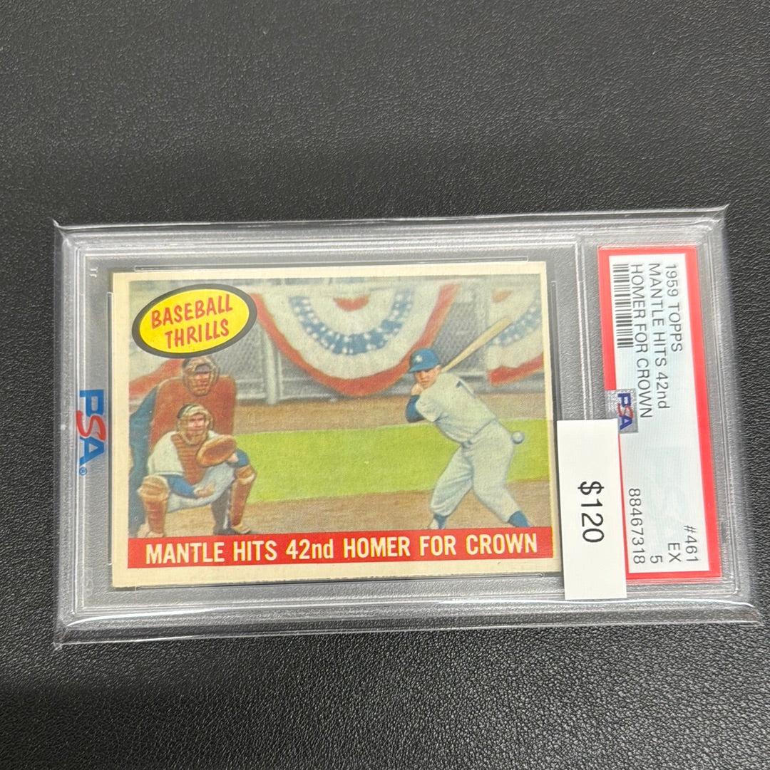 1959 MLB Topps Mantle Hits 43nd Homer For Crown PSA 5