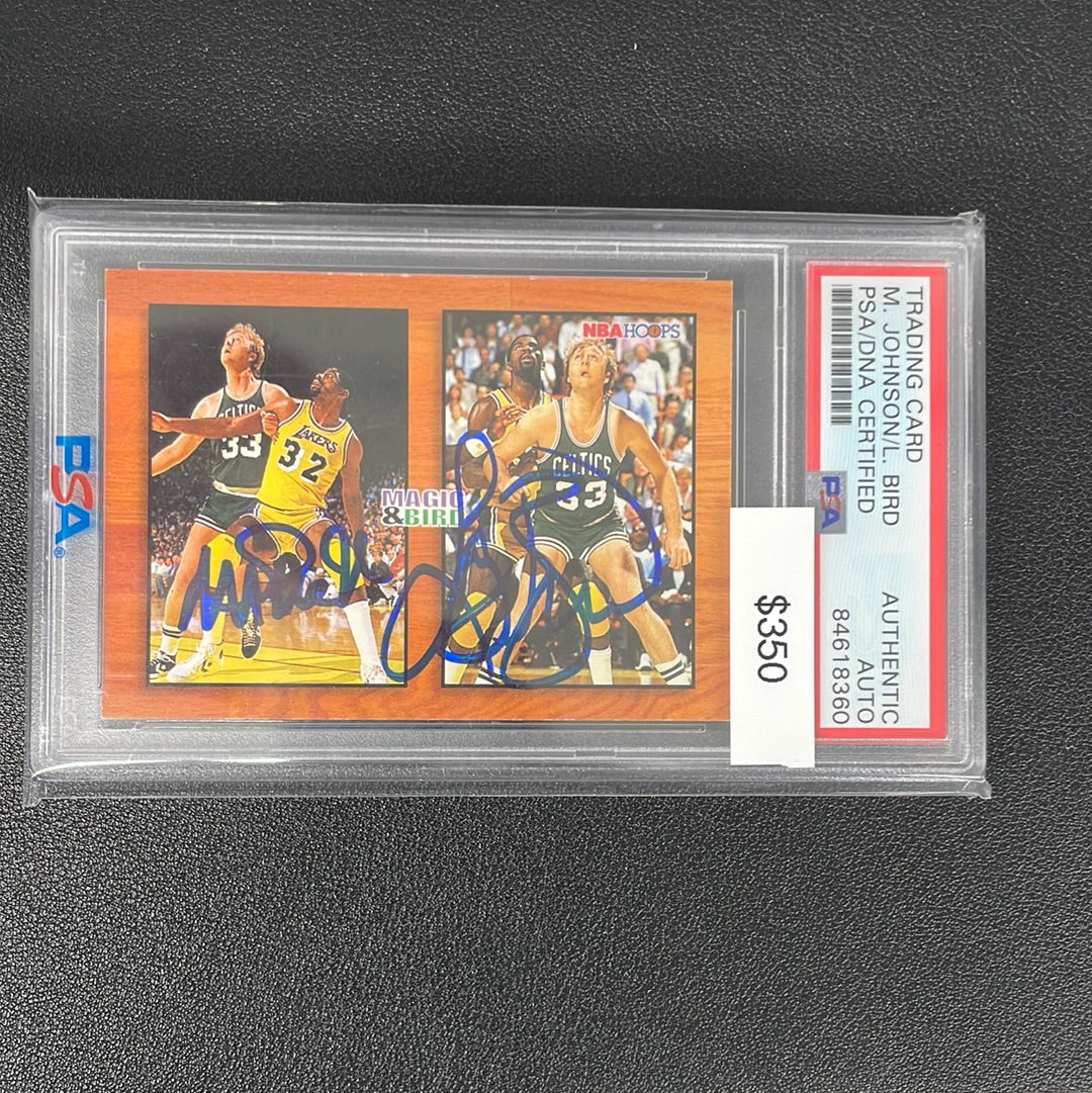 1994 NBA Hoops Magic Johnson / Larry Bird PSA Authentic Autograph