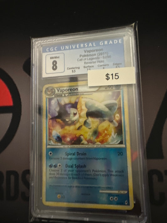 Pokemon Vaporeon 52/95 reverse holo CGC 8