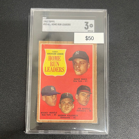 1962 MLB Topps American League Home Run Leaders Maris Mantle Killebrew Gentile SGC 3