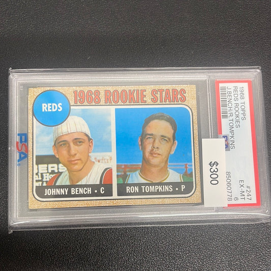 1968 MLB Topps Johnny Bench Ron Tompkins Reds Rookies PSA 6