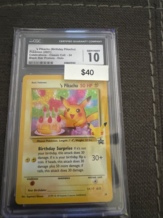 Pokemon _____’s Pikachu  birthday Pikachu celebrations 24 CGC 10