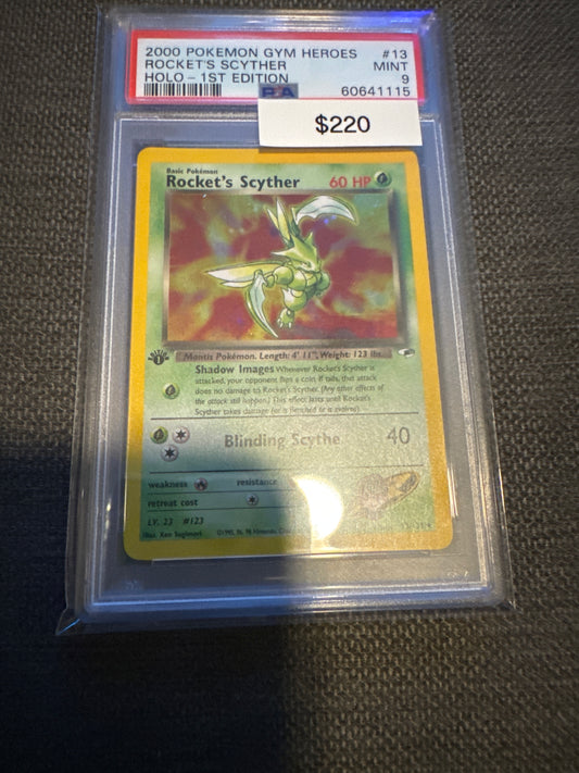 Pokemon Rocket’s Scyther 1st edition holo PSA 9