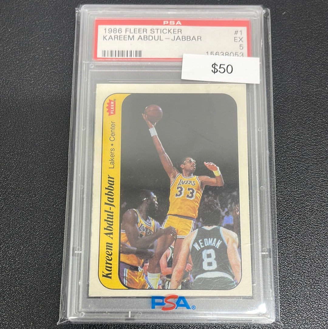 1986 NBA Fleer Sticker Kareem Abdul-Jabbar PSA 5