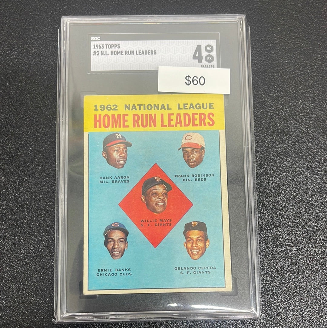 1963 MLB Topps National League Home Run Leaders Aaron Banks Robinson Cepeda SGC 4