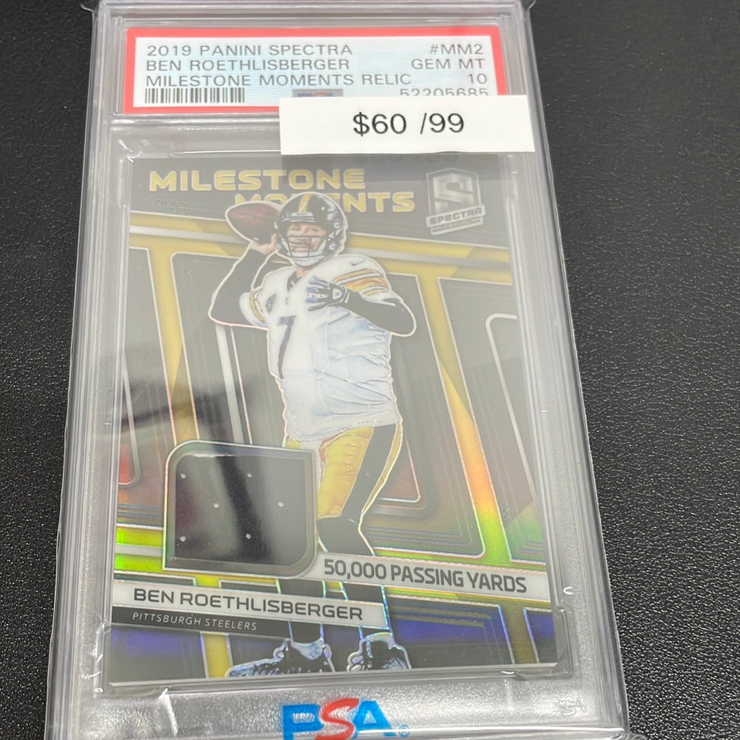 2019 NFL Spectra Ben Rothlisberger Milestone Moments patch /99 PSA 10